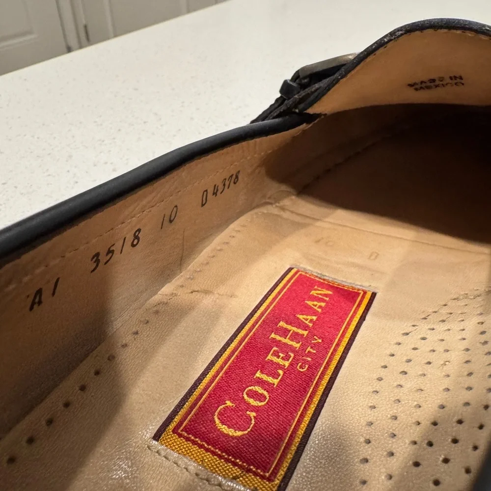 Cole Haan City Black Leather Kiltie Monk Strap Loafers - Size 10